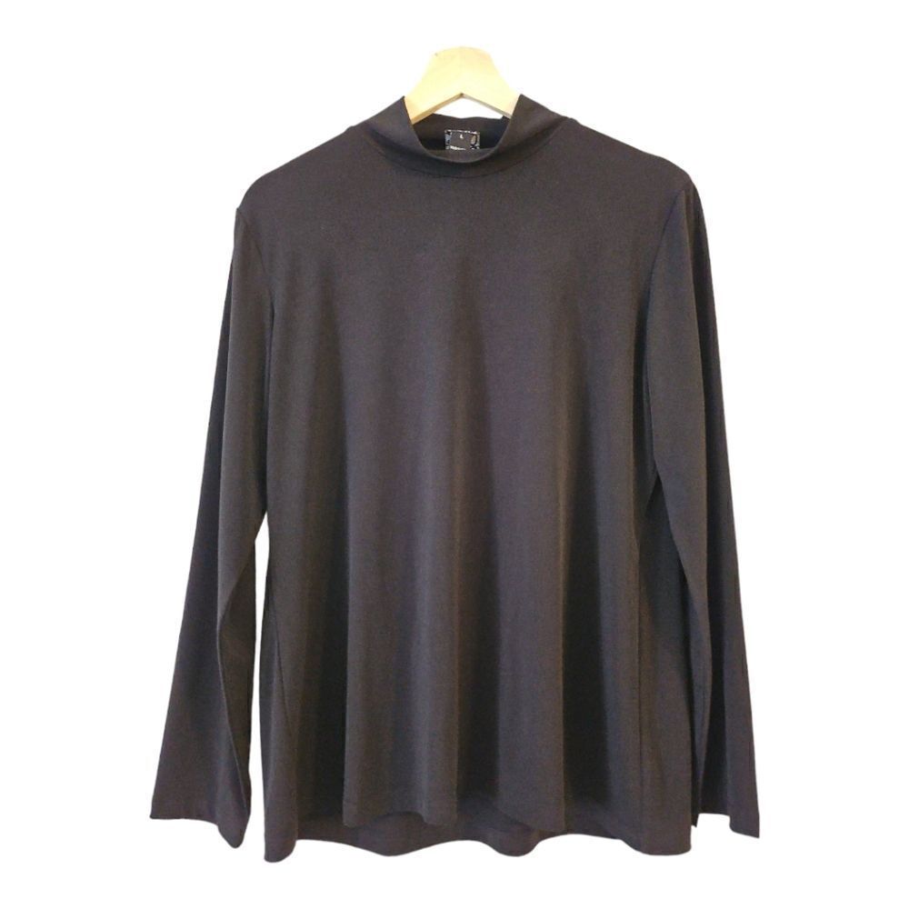Clara Sunwoo Mock Neck Knit Top Long Sleeve Tee Black Stretchy Size L